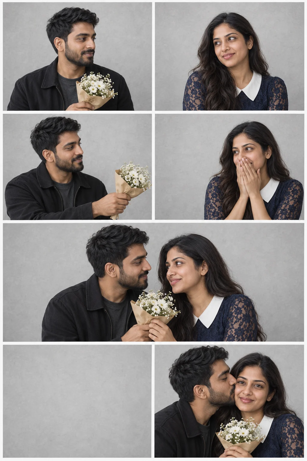 AI-generated example: Bouquet Photo Booth. Fictional adult couple.