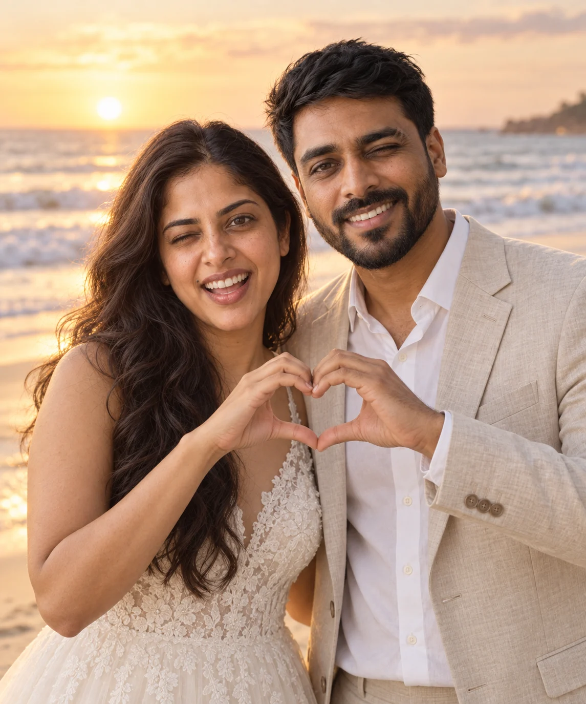 Actual OpenAI-generated example: A heart on the beach, from two portraits. Fictional adult couple.