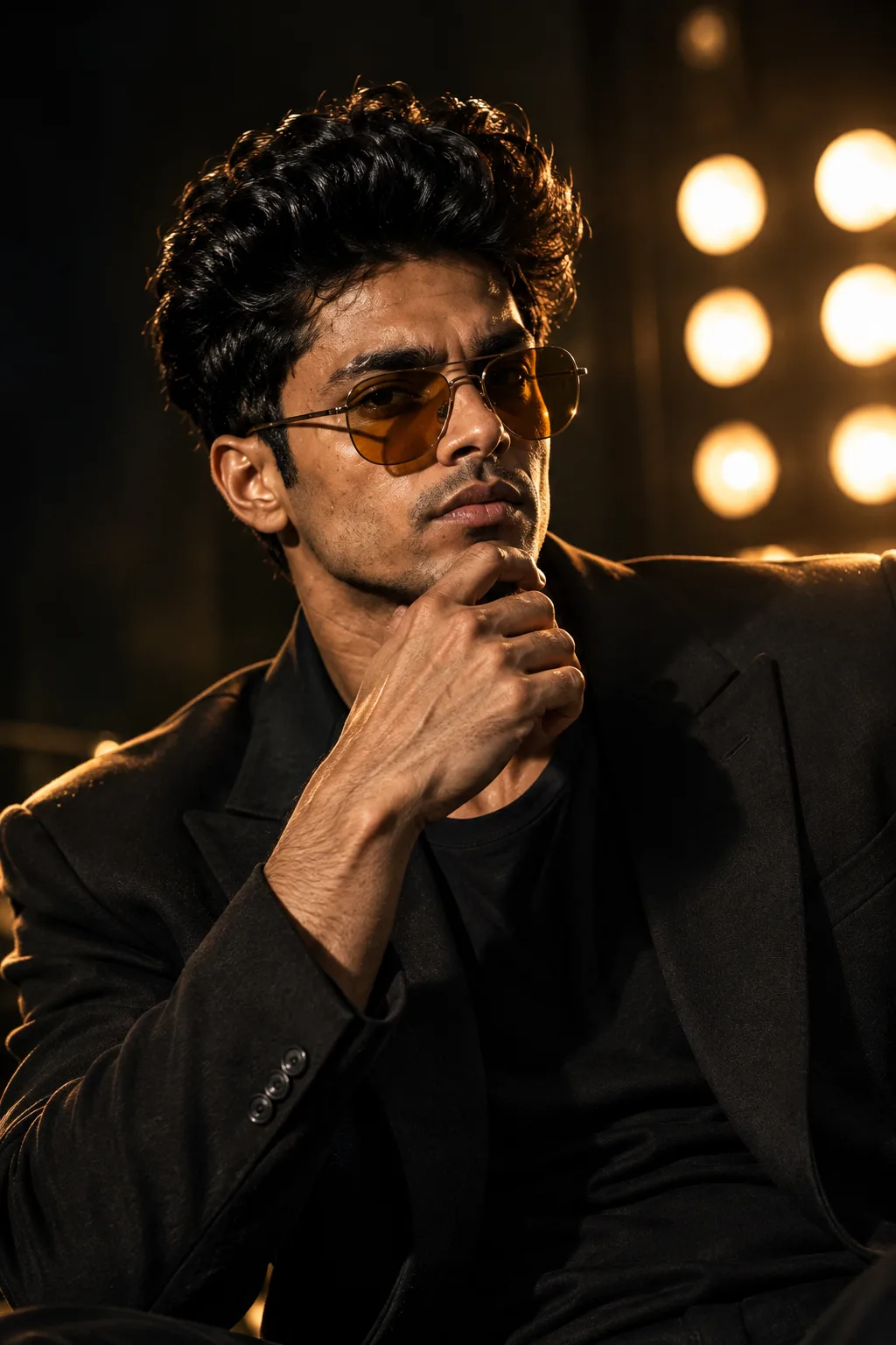 Create a dramatic high contrast cinematic portrait
