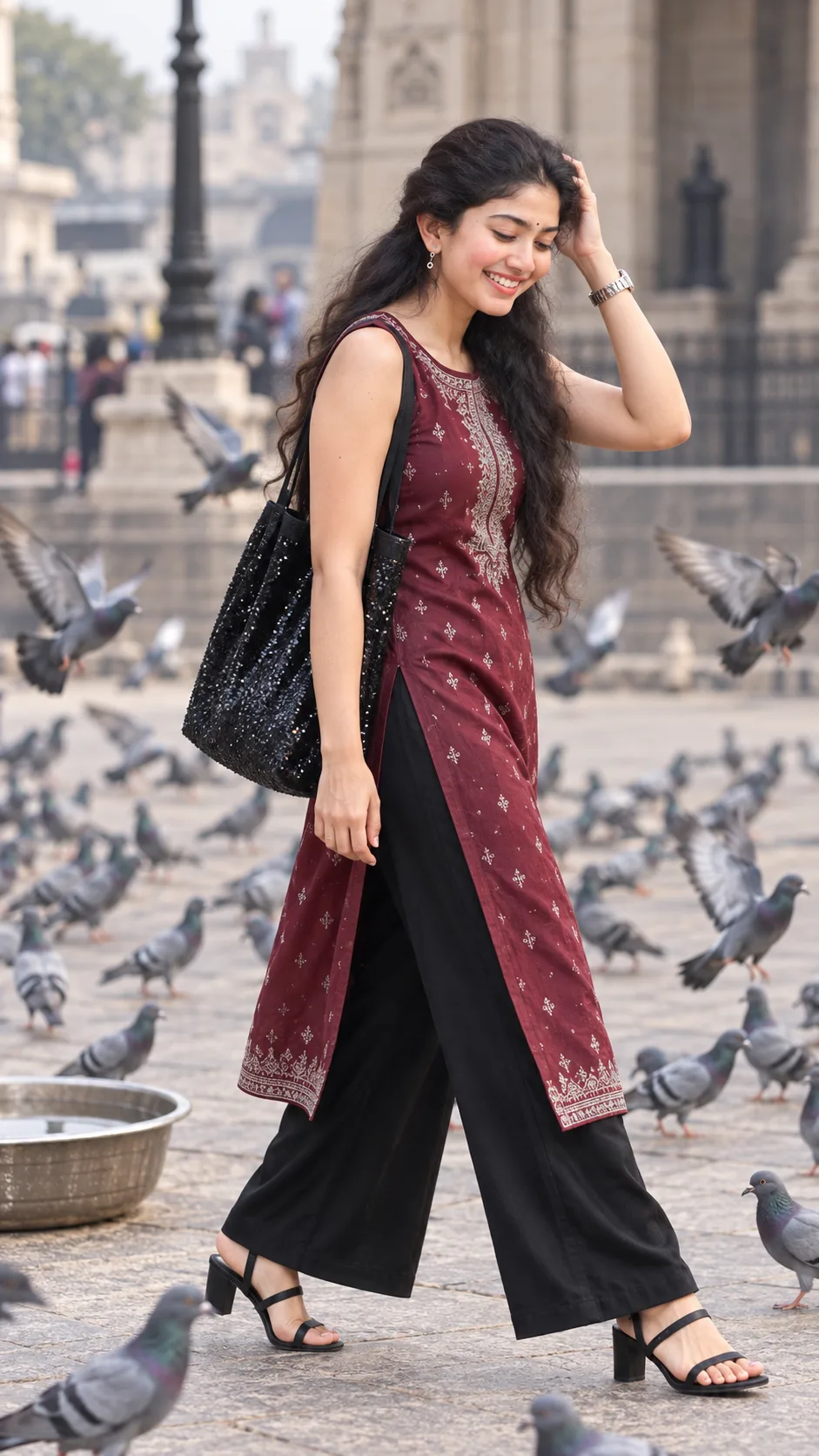 Elegant Street Style ✨ | Maroon Kurta & Pigeons 🕊️