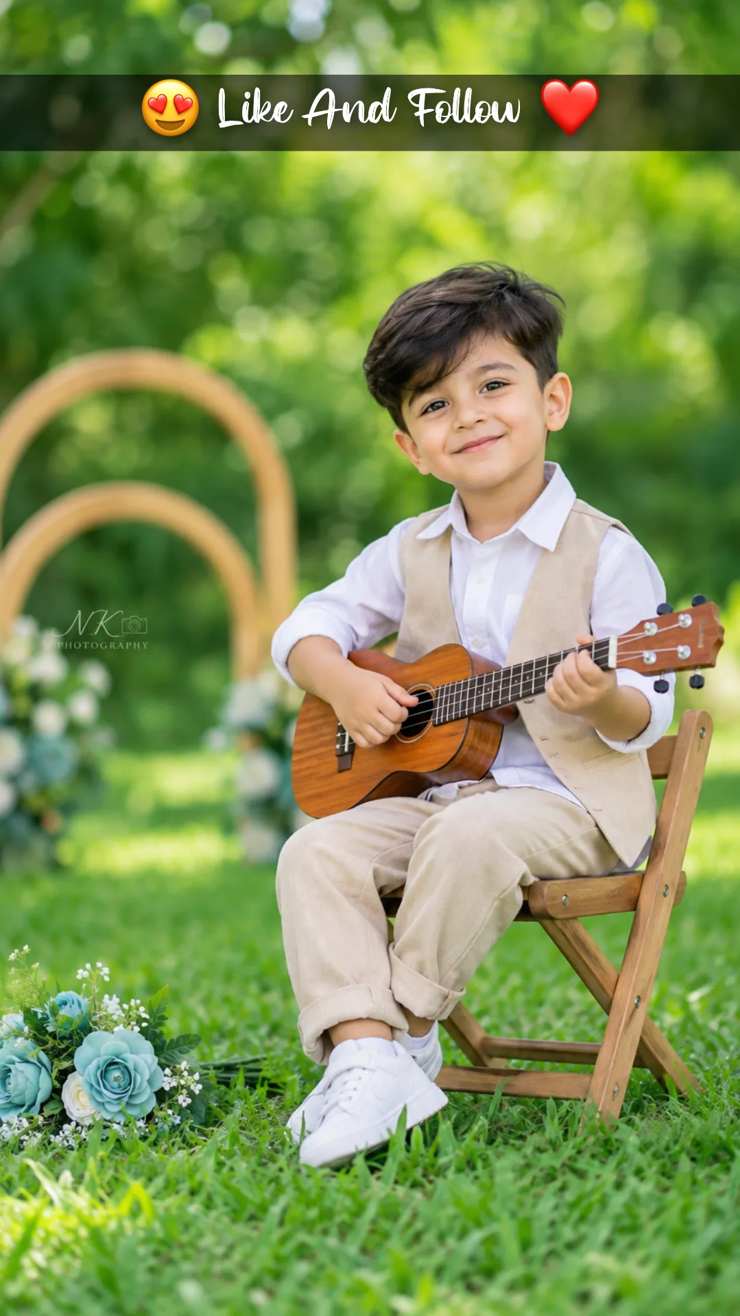 Vibrant Child Portrait With Guitar