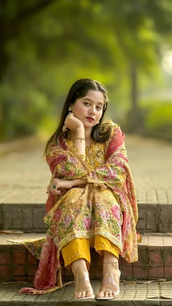 Candid Outdoor Portrait in Floral Yellow Salwar Kameez