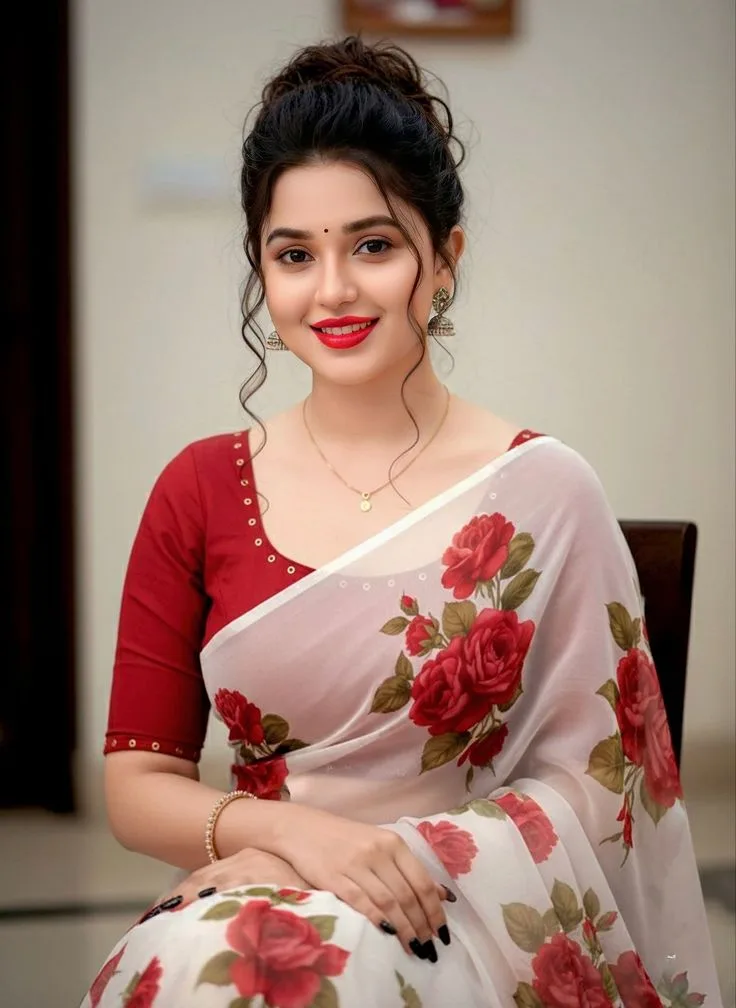 Red and White Floral Saree
