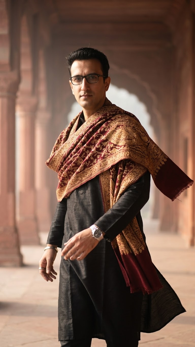 Kashmiri Shawl Walk in Sandstone Corridor