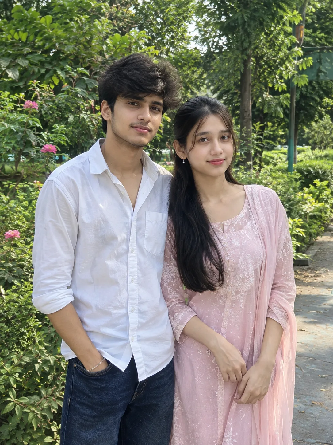 Ultra Realistic Couple Garden Day Shot