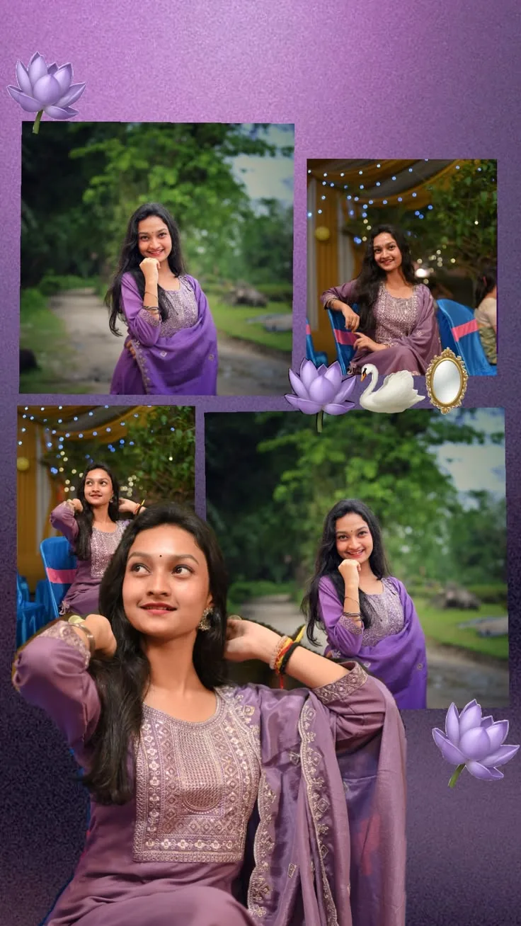 Purple Floral Scrapbook Photo Collage of Young Indian Woman