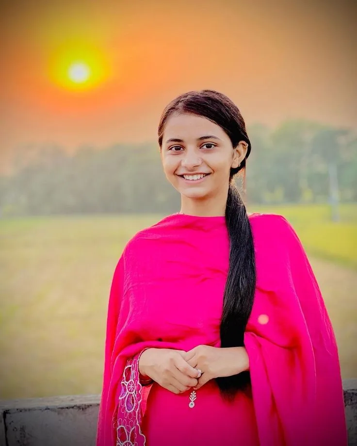 Radiant Magenta Kurti Rural Sunset Portrait