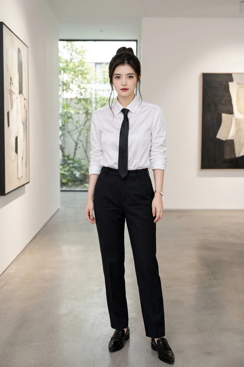 Korean Inspired Direct Face Portrait in minimalist Art Gallery