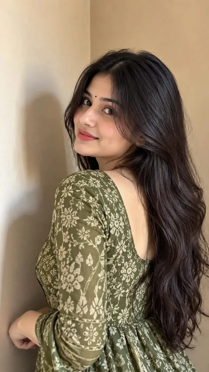 Graceful Portrait in Olive Green Printed Anarkali