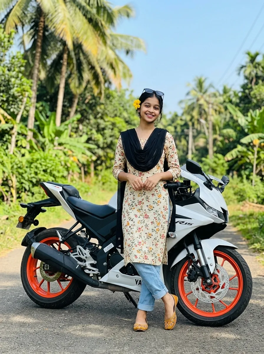 Indo-Western Ethnic Fusion Sportbike Portrait
