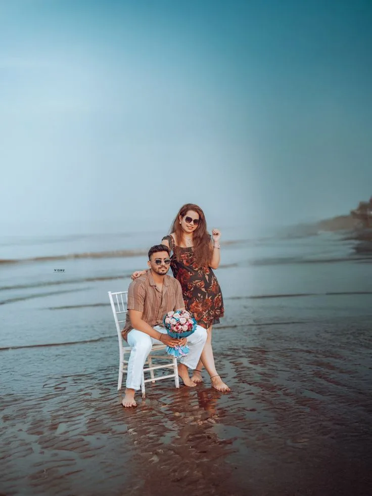 Candid Beachside Pre-Wedding Portrait of Young Indian Couple