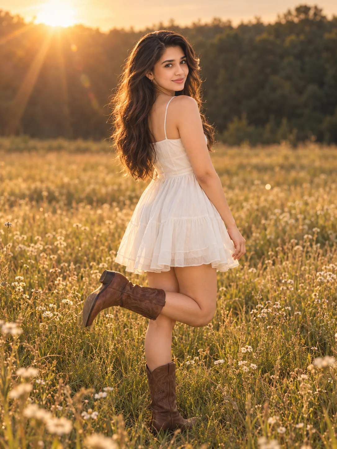 golden-hour meadow portrait