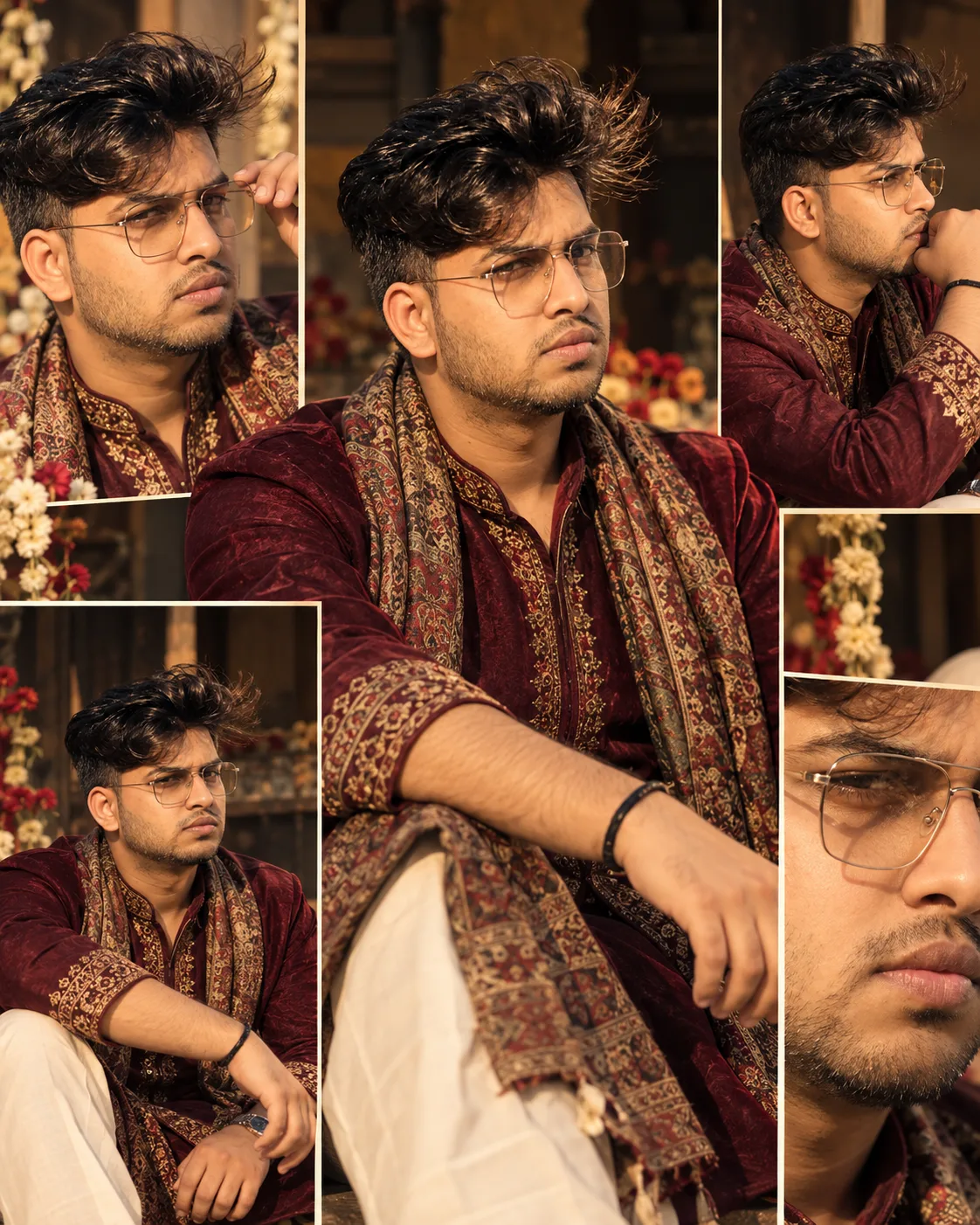 Royal Burgundy Editorial Portrait Collage