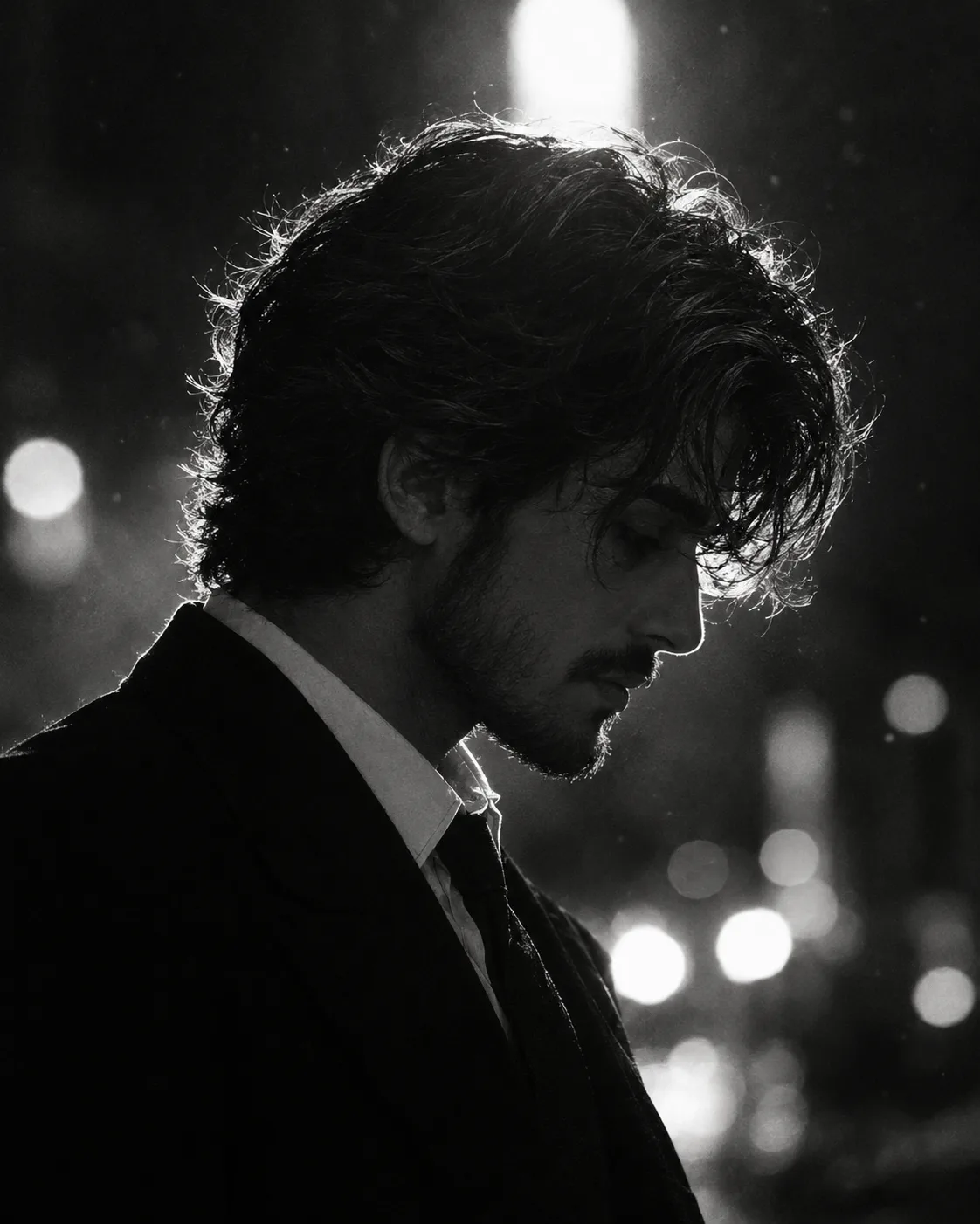 Noir Portrait with Halo Bokeh