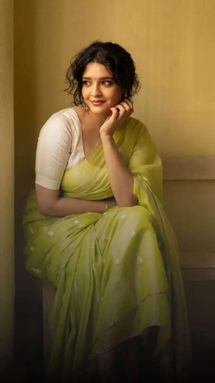 Elegant Woman in Lime Green Cotton Saree