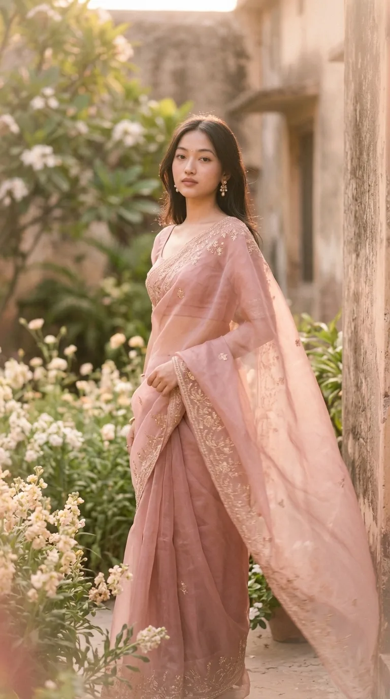SOFT GOLDEN — Powder-Pink Organza
