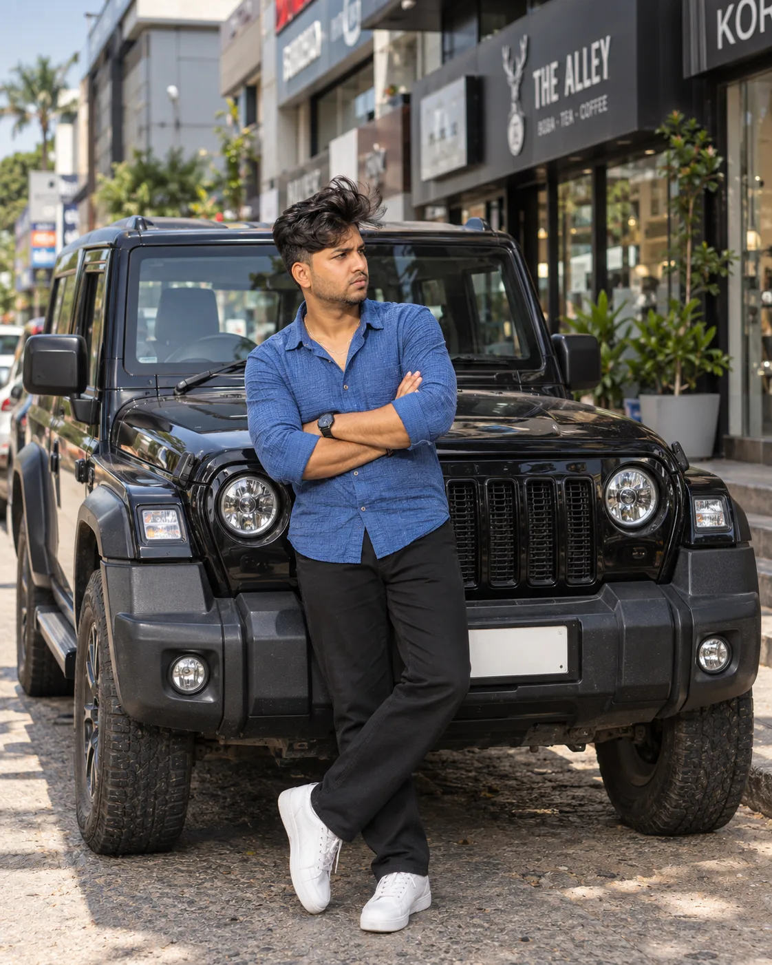 Blue Shirt SUV Portrait