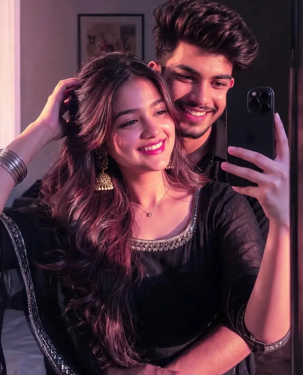 Black in Bloom: Couple's Selfie Magic 🖤✨