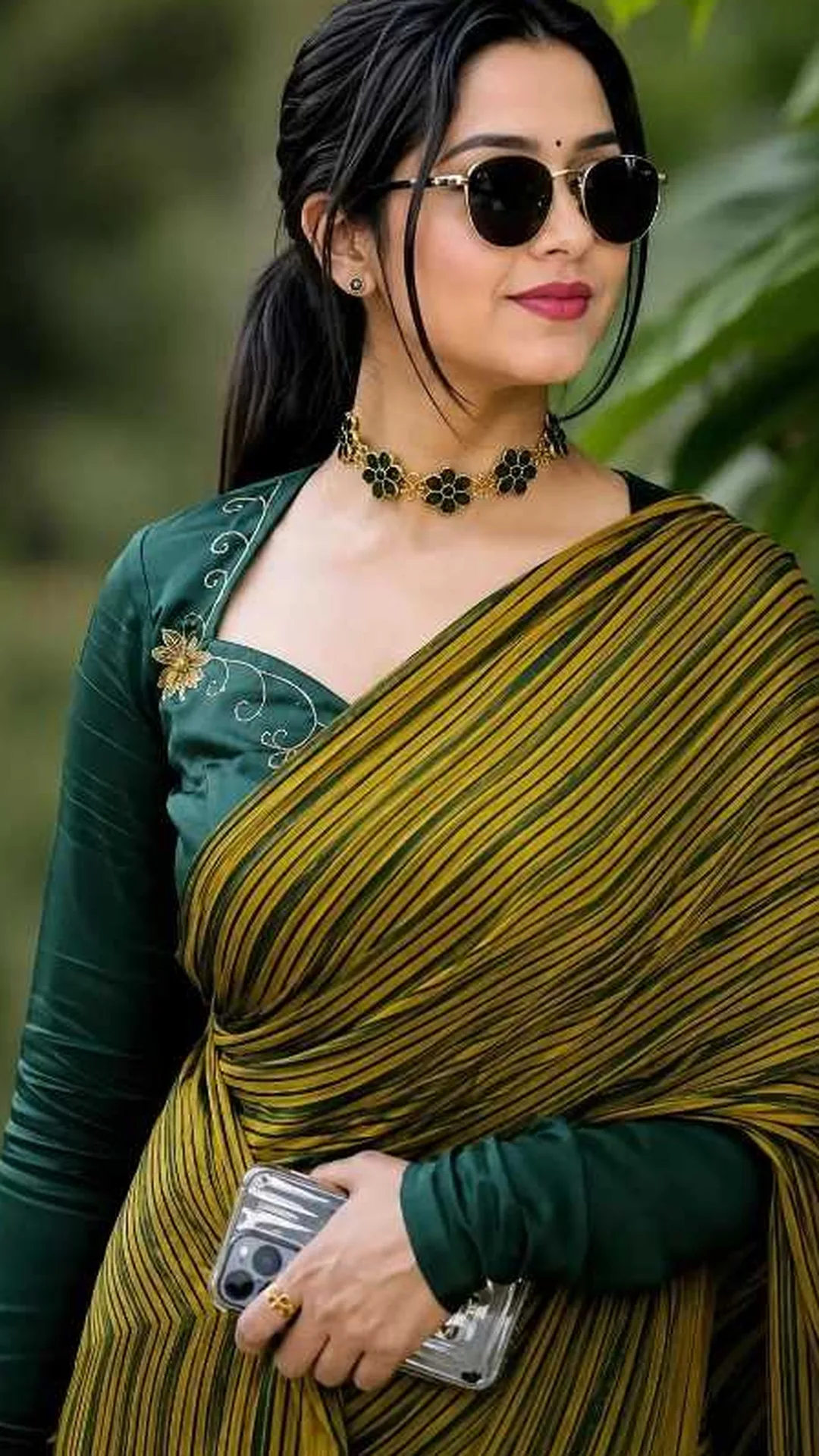Stylish South Indian Saree Look with Sunglasses - Outdoor Portrait