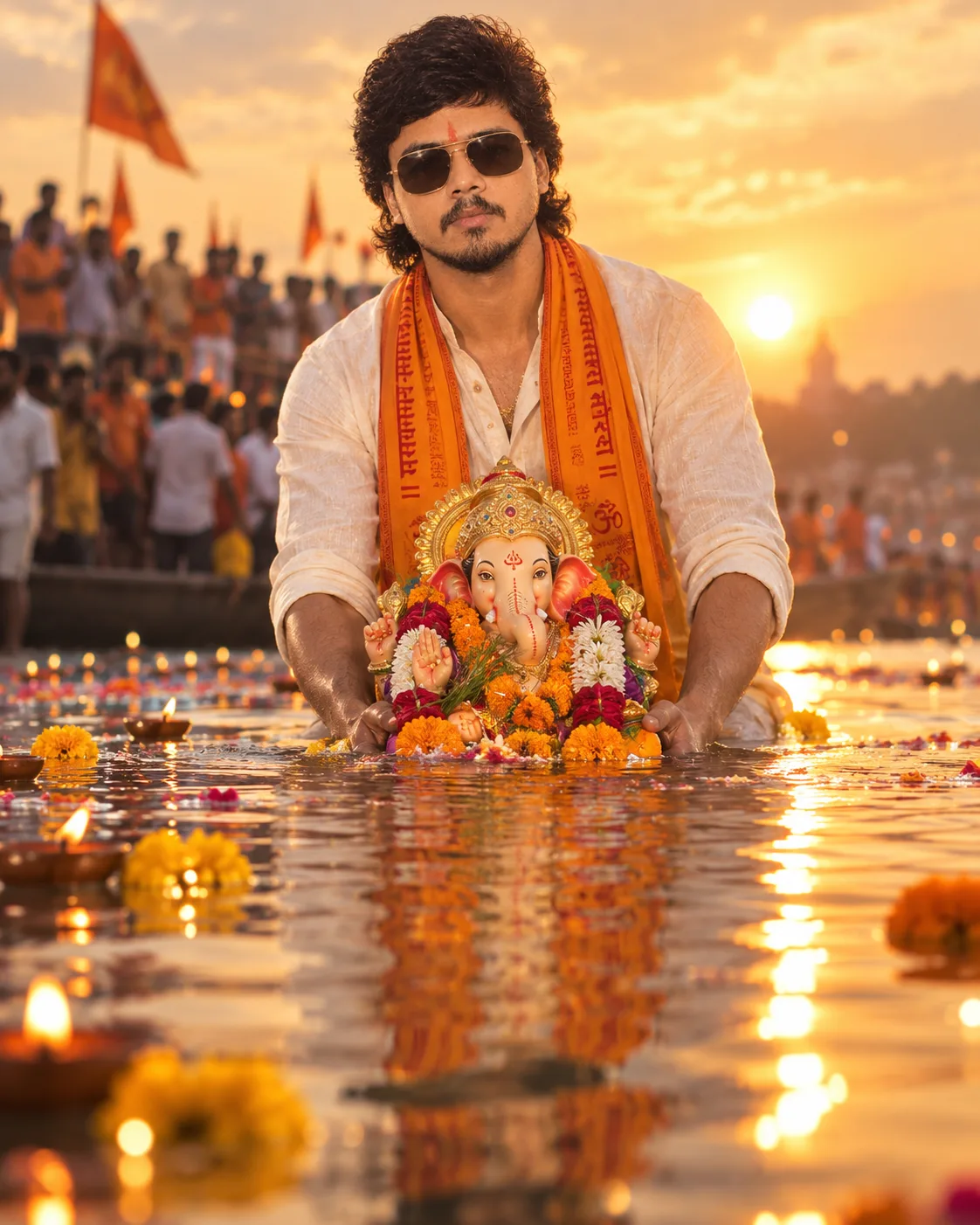 Ganesh Visarjan at Golden Hour — A Divine Celebration