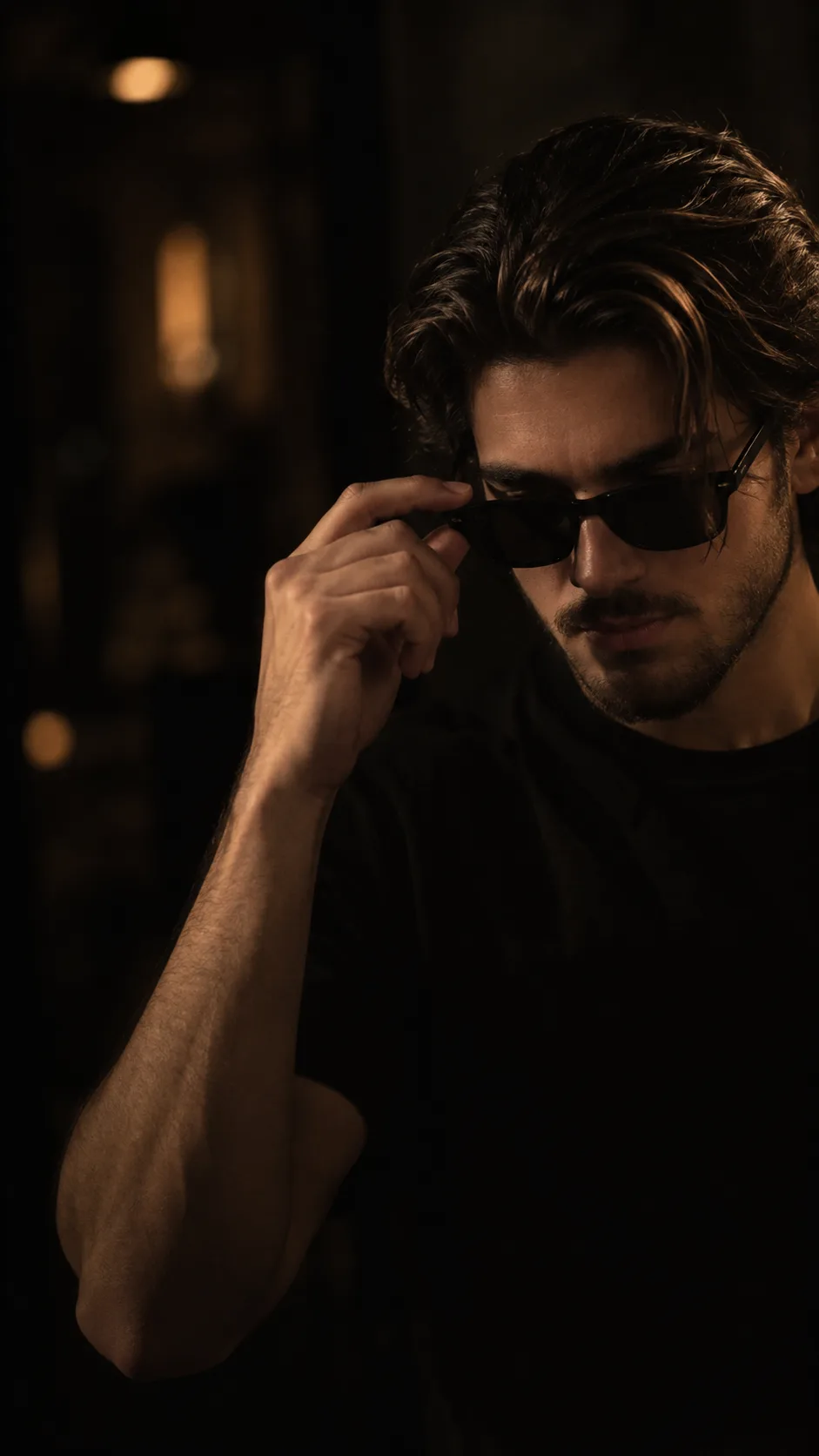 Moody Sunglasses Portrait in Warm Shadows