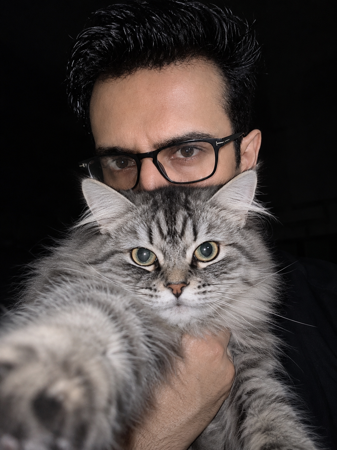 Midnight Whiskers — A Flashlit Feline Selfie