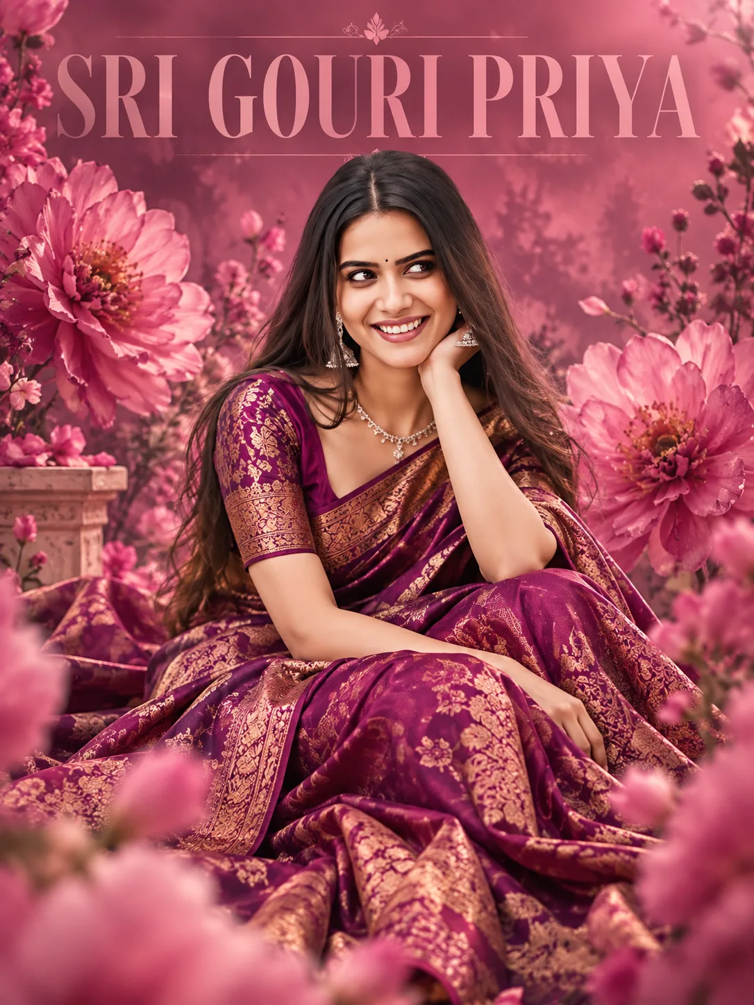 cinematic fashion portrait in plum saree