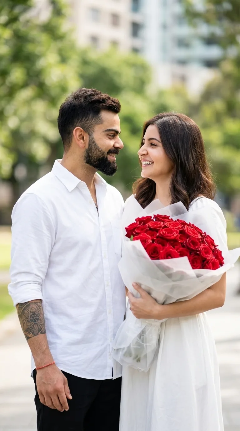 ๐น๐ธ Romantic Couple Photography โ Soft Outdoor Portrait with Red Rose Bouquet