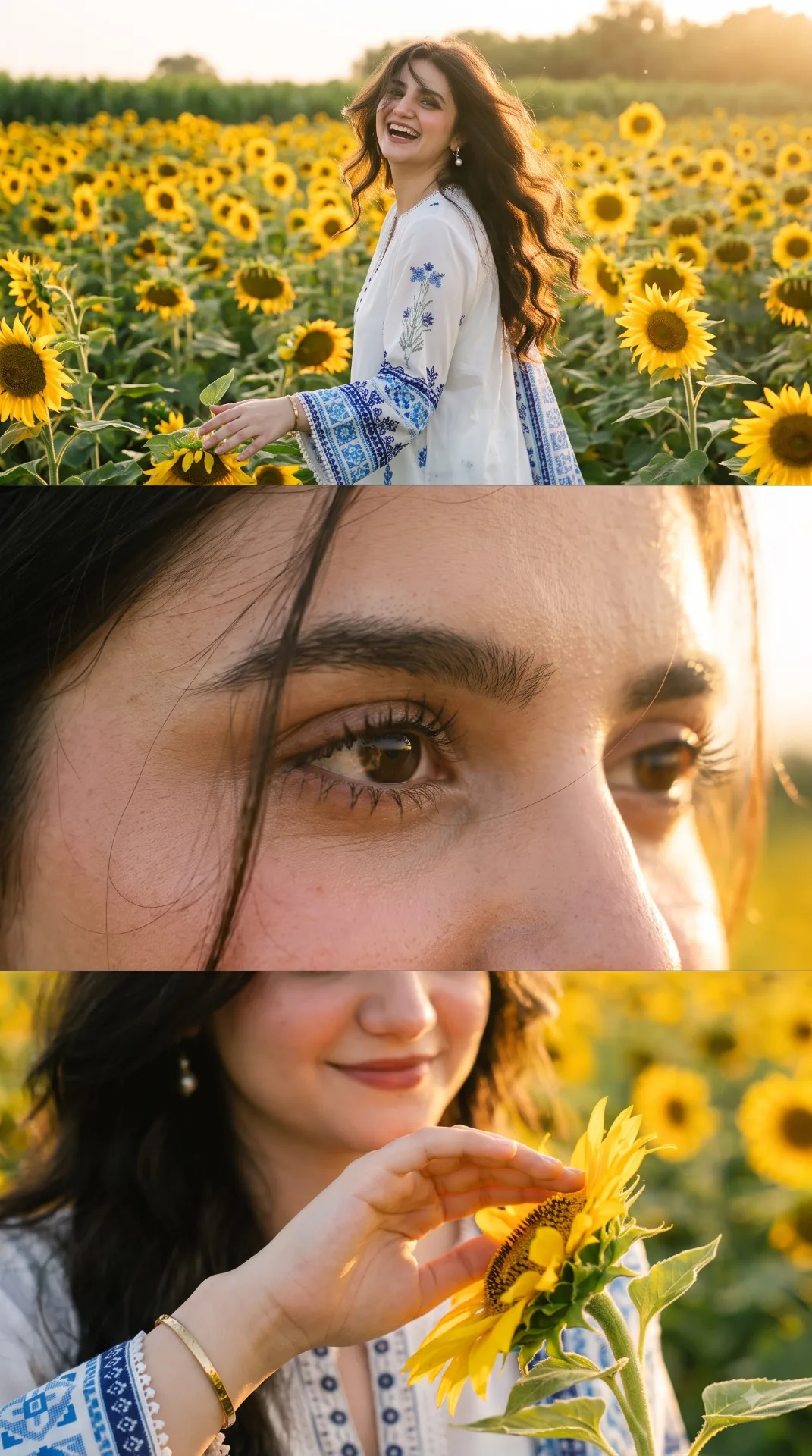 "Sunflower Field Golden Triptych"