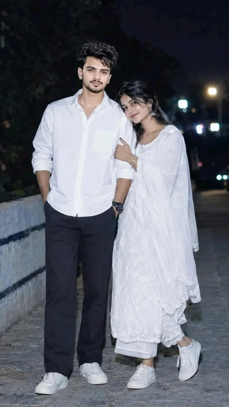 Candid Night Flash Portrait of Indian Couple in White