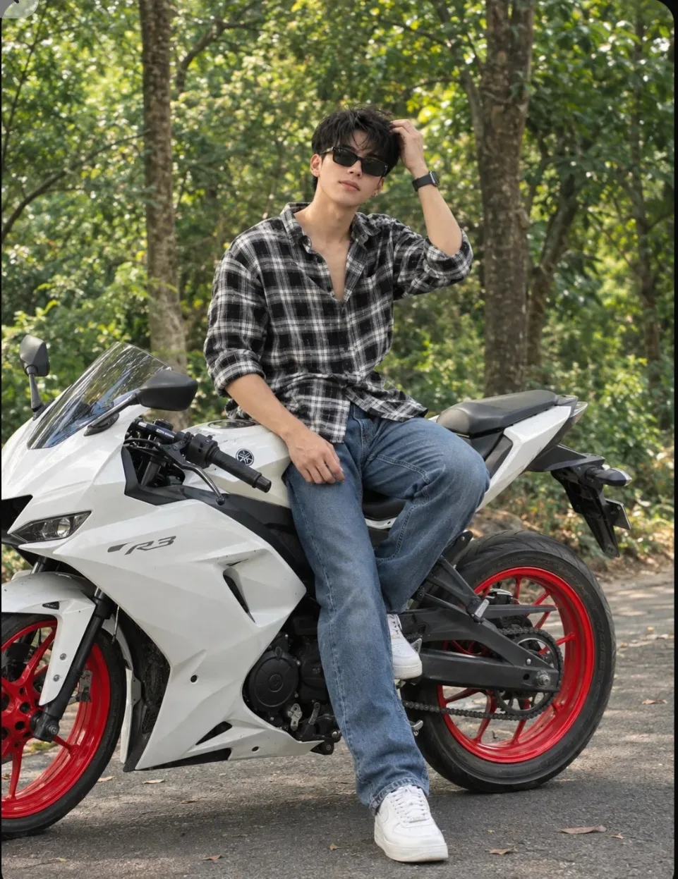 Stylish Boy on White Sport Bike | DSLR Portrait