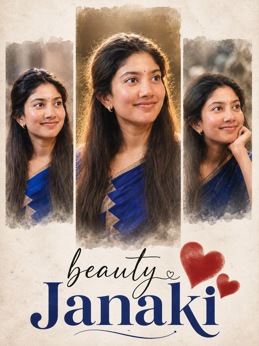Beauty Janaki – Elegant Blue Saree Portrait Collage