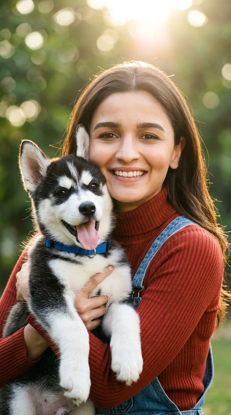 🐶🤎 Warm Vintage Girl & Husky Instagram Portrait Prompt 📸✨