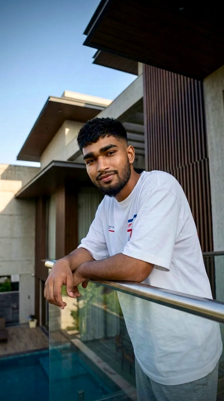 Candid Low-Angle Balcony Portrait of a Young Man