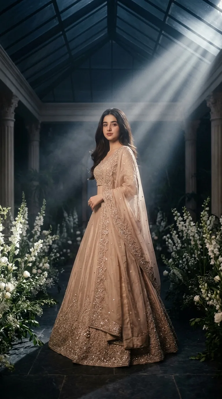 MOONLIT GLASSHOUSE — Champagne Rose Lehenga