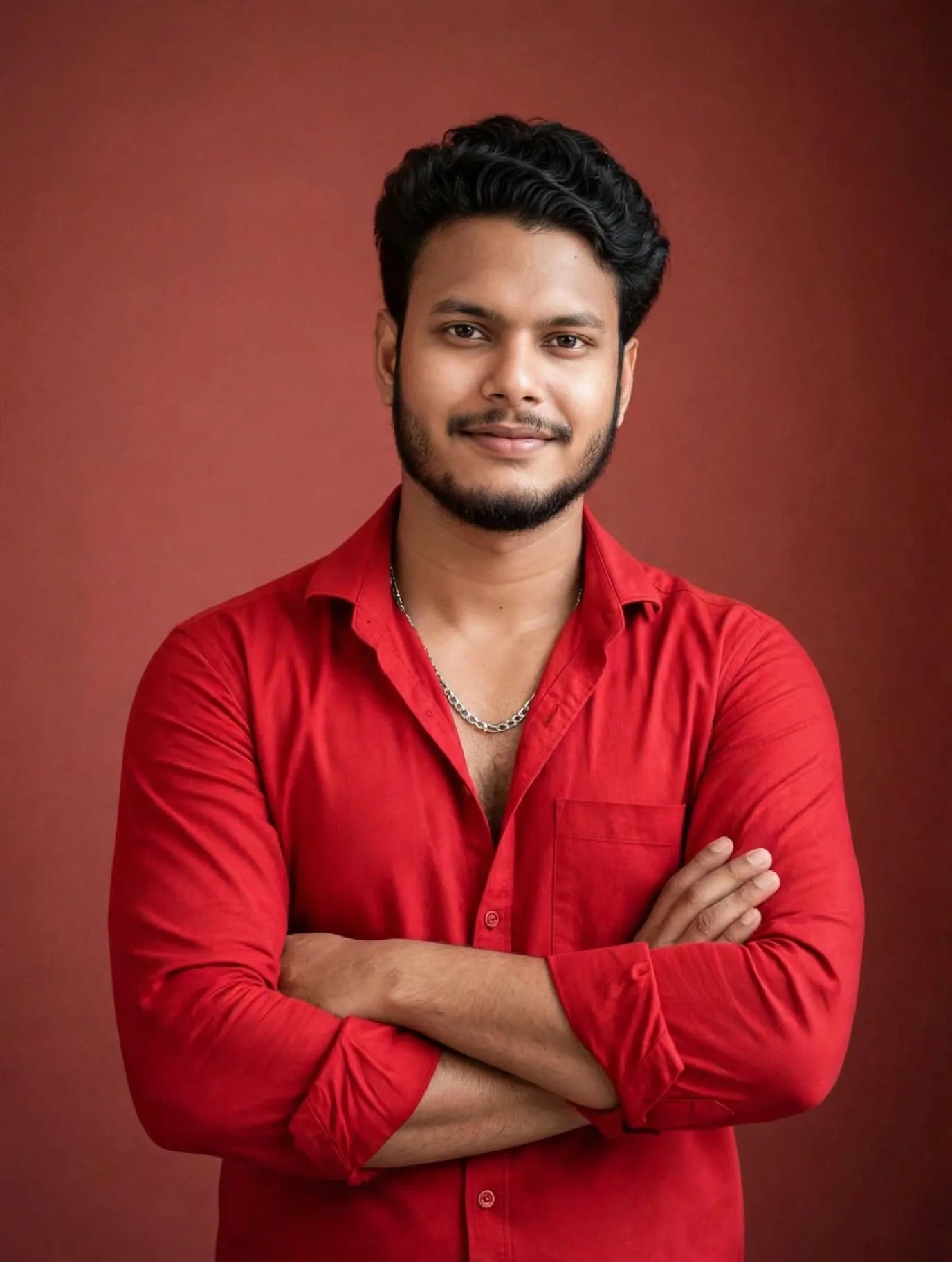 Cinematic Red Portrait in Fog - Studio Look