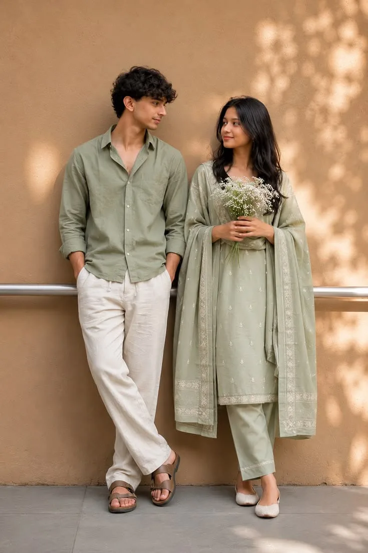 Sage Green Couple Portrait