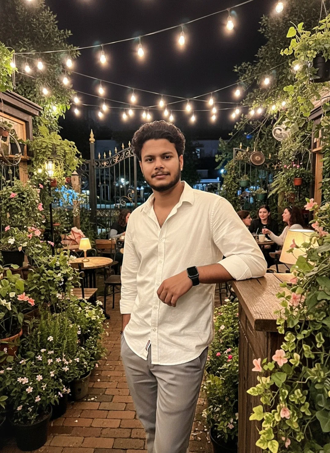 Nighttime Garden Cafe Portrait