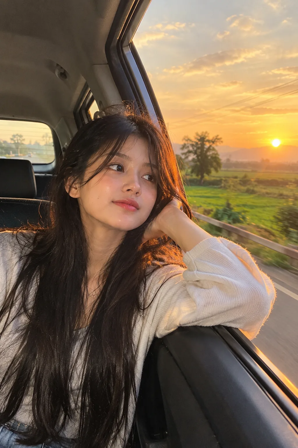 Golden Hour Car Window — Natural Travel Portrait