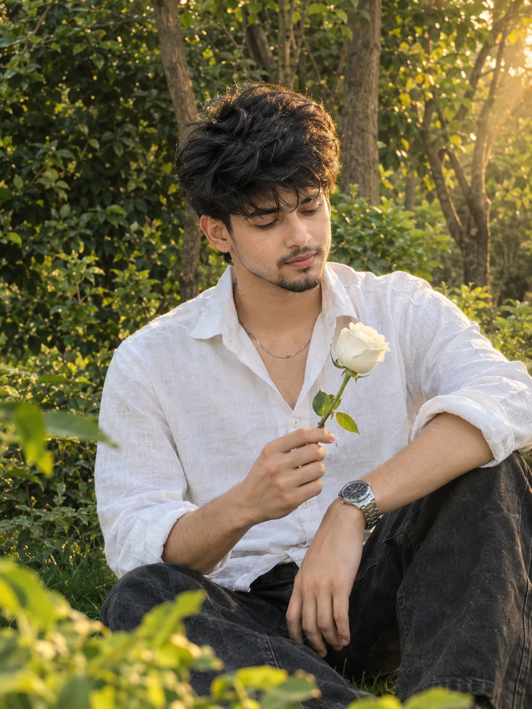 Romantic White Rose Garden Portrait