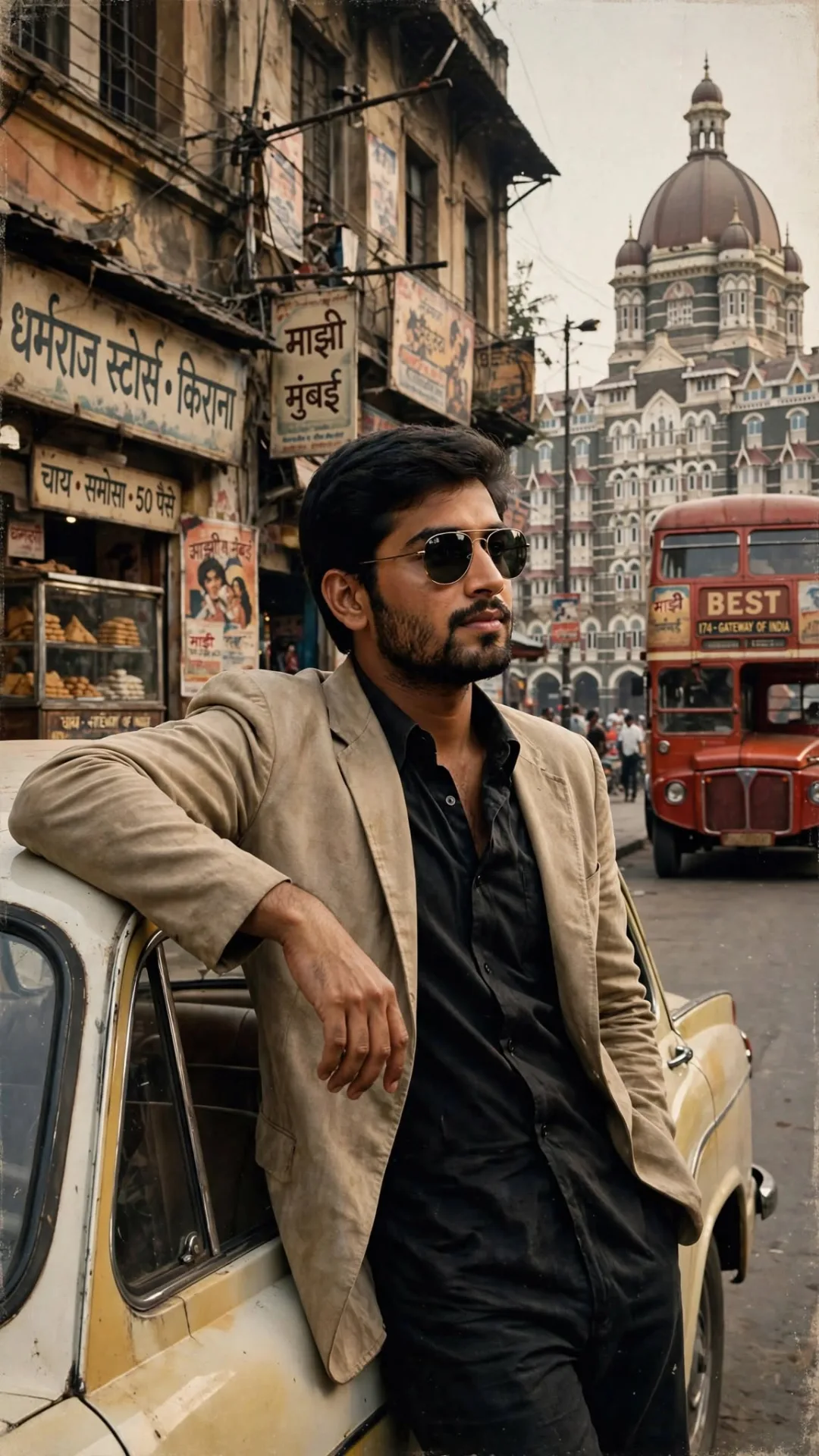 1980s Bombay Hero - Beige Blazer Retro Portrait
