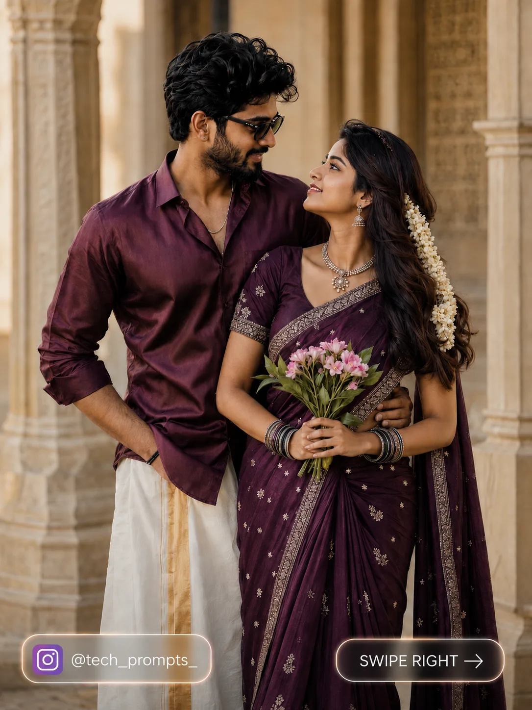 cinematic romantic portrait south indian couple