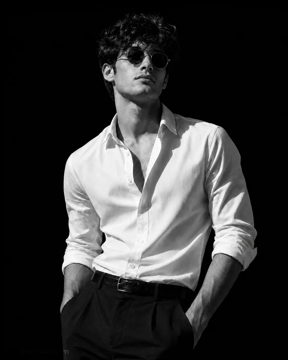 Vintage Man in White Shirt & Sunglasses.