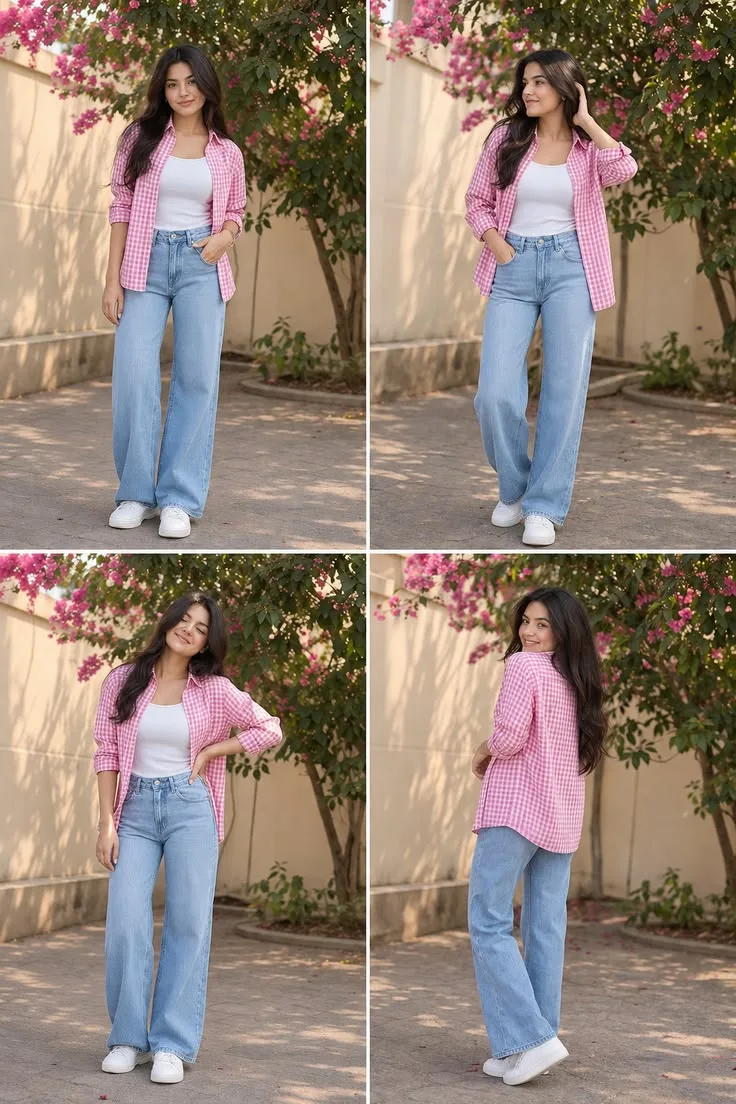 Pink shirt jeans 4 pose photoshoot 🌸 ✨️ 💖