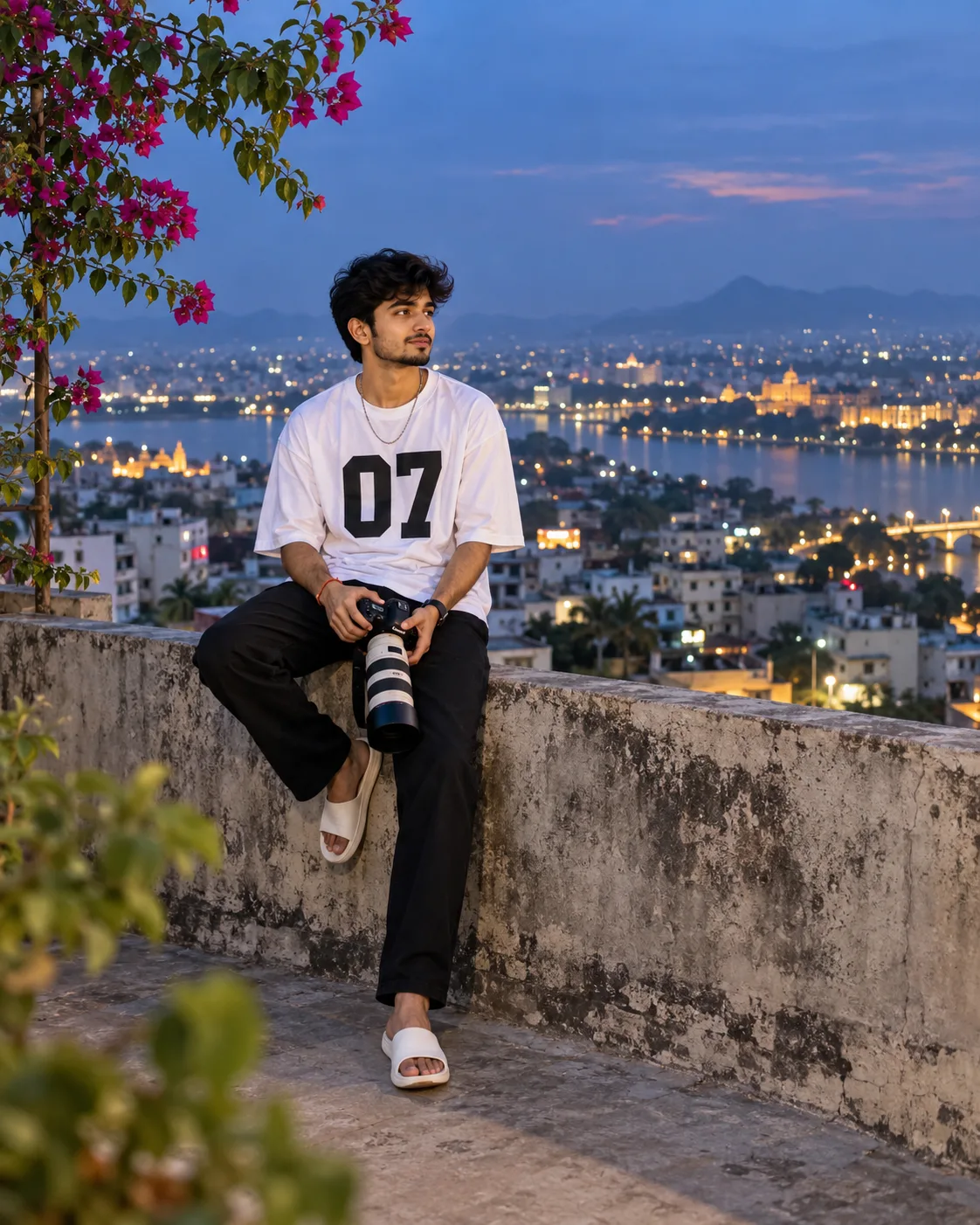 Cinematic Rooftop Photographer Portrait — Exact AI Prompt