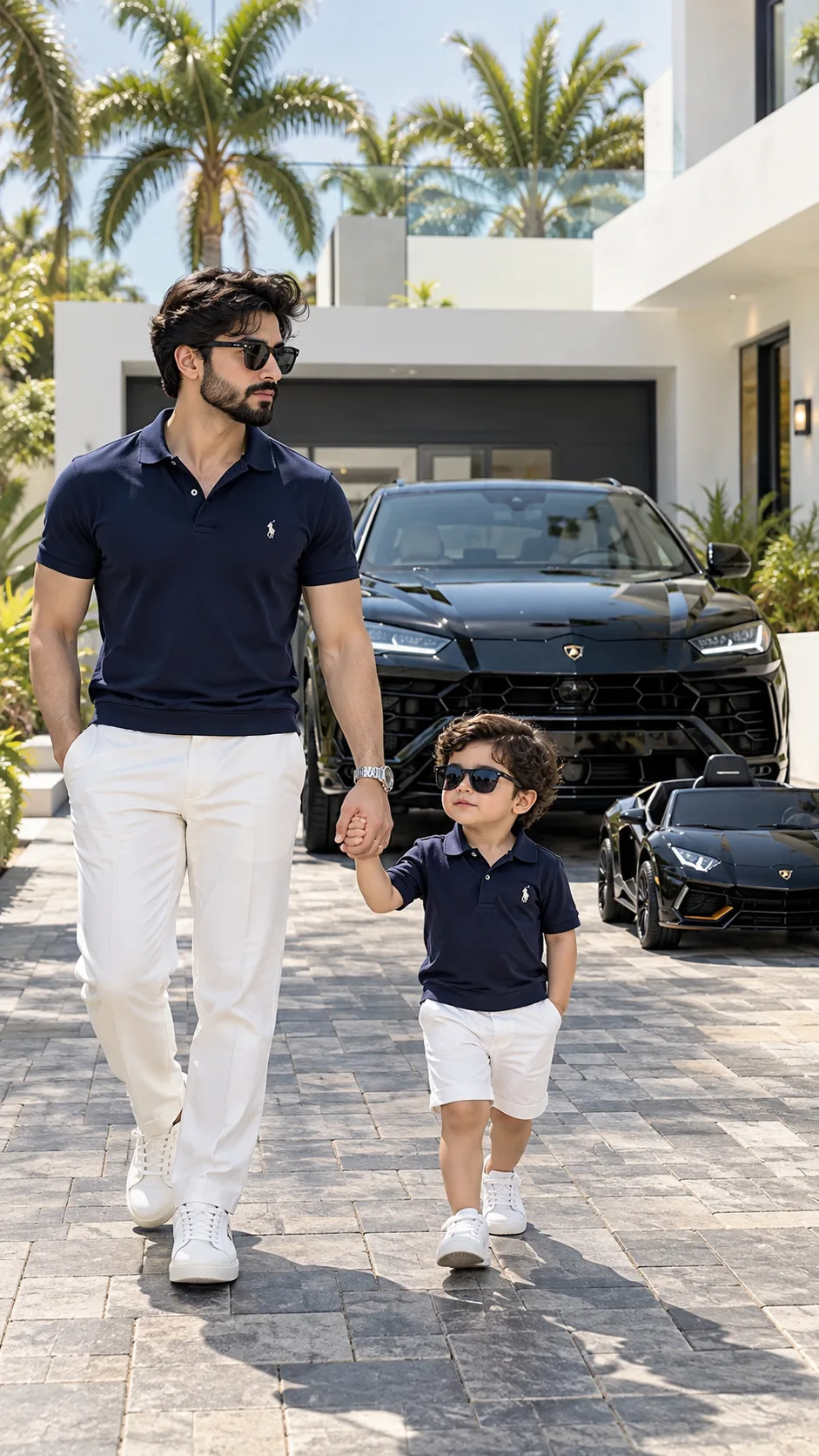 Ultra realistic cinematic portrait of a young man with a mini version too