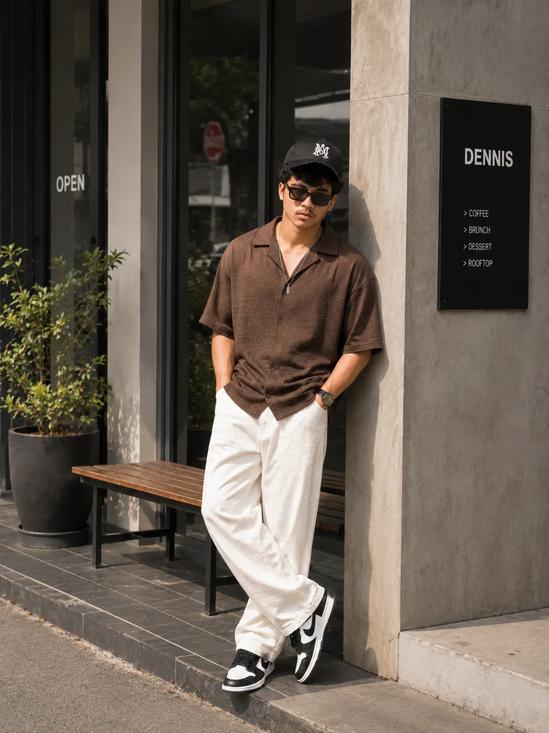 Café Side Bench Vibes ☕ | Casual Street Fashion Look
