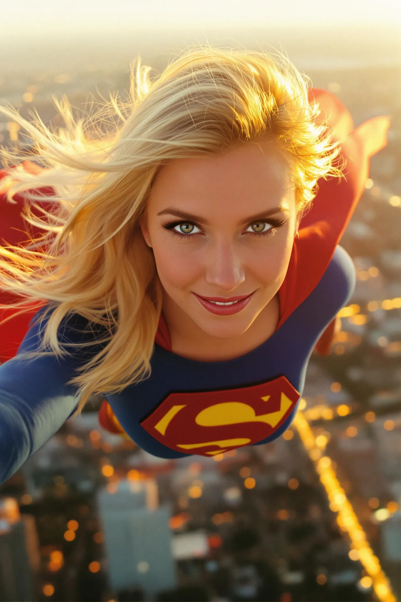 Cinematic Portrait of Supergirl in Flight