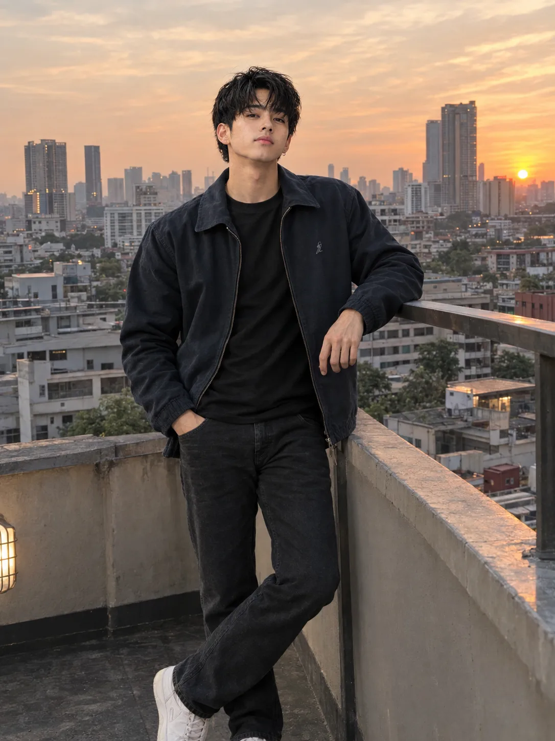 Cinematic Boy Rooftop Evening Face Lock
