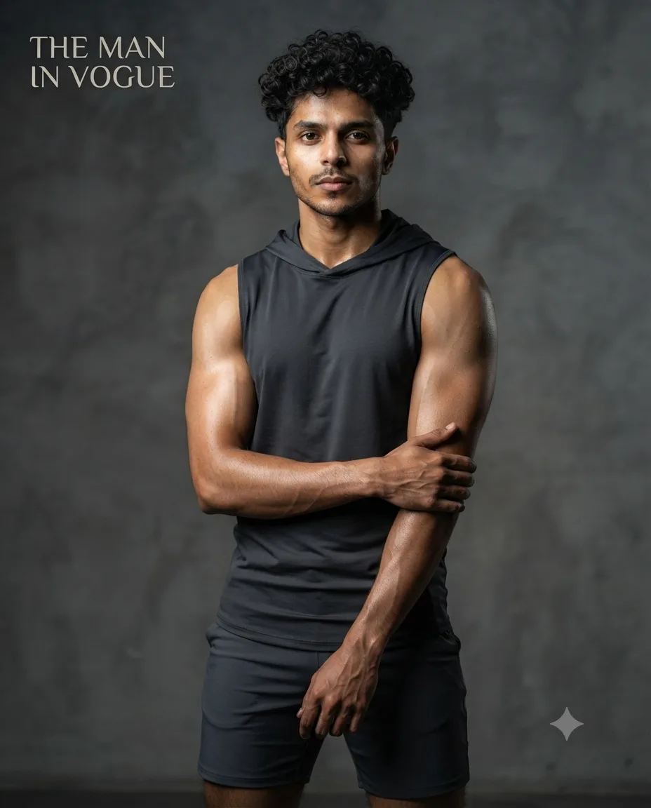 Create a realistic muscle physique studio portrait